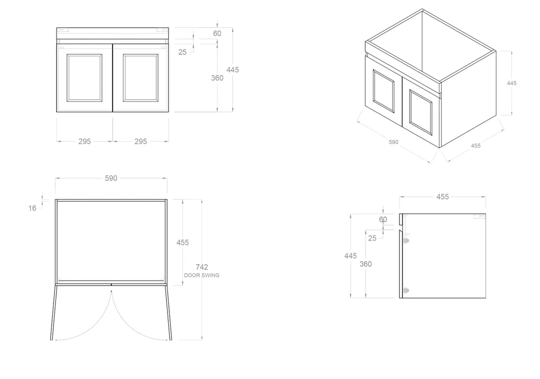 SATIN WHITE HAMPTON MARK II 600MM WALL HUNG VANITY HPM600WST-CA-12TH