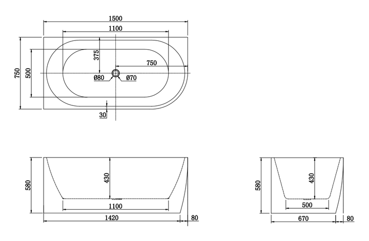 1500x750x580mm Gina Left Corner Matte White