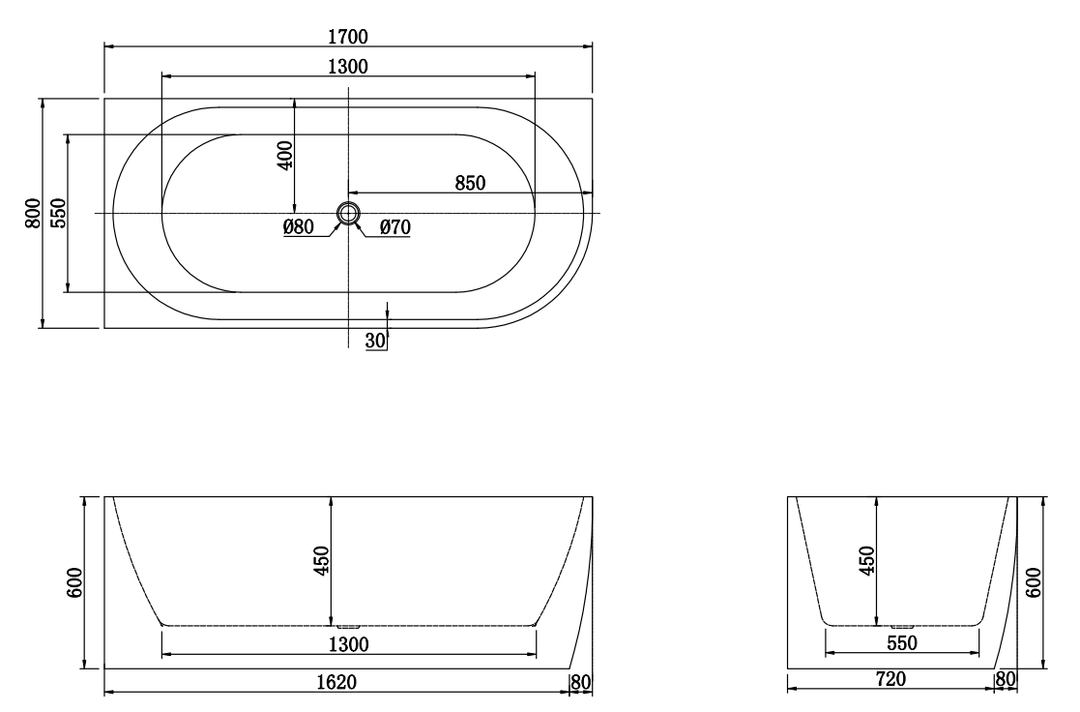 1700x800x600mm Gina Left Corner Matte White