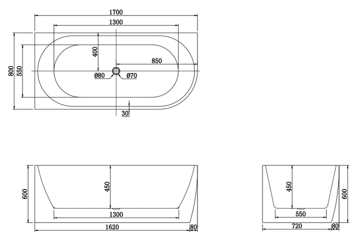 1700x800x600mm Gina Left Corner Matte White