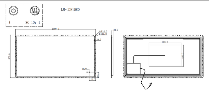 1500x800mm Curved Rim Rectangle 3 Color Lighting LED Mirror Touch Sensor Switch Defogger Pad Wall Mounted Vertical or Horizontal