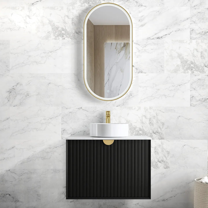 MATTE BLACK MARLO 750MM WALL HUNG VANITY MA750BST-CA-12TH