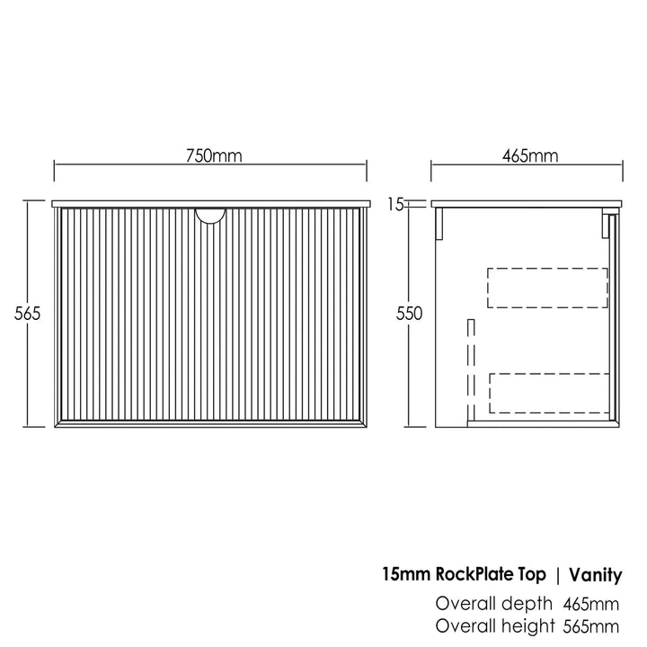 MATTE BLACK MARLO 750MM WALL HUNG VANITY MA750BST-CA-12TH