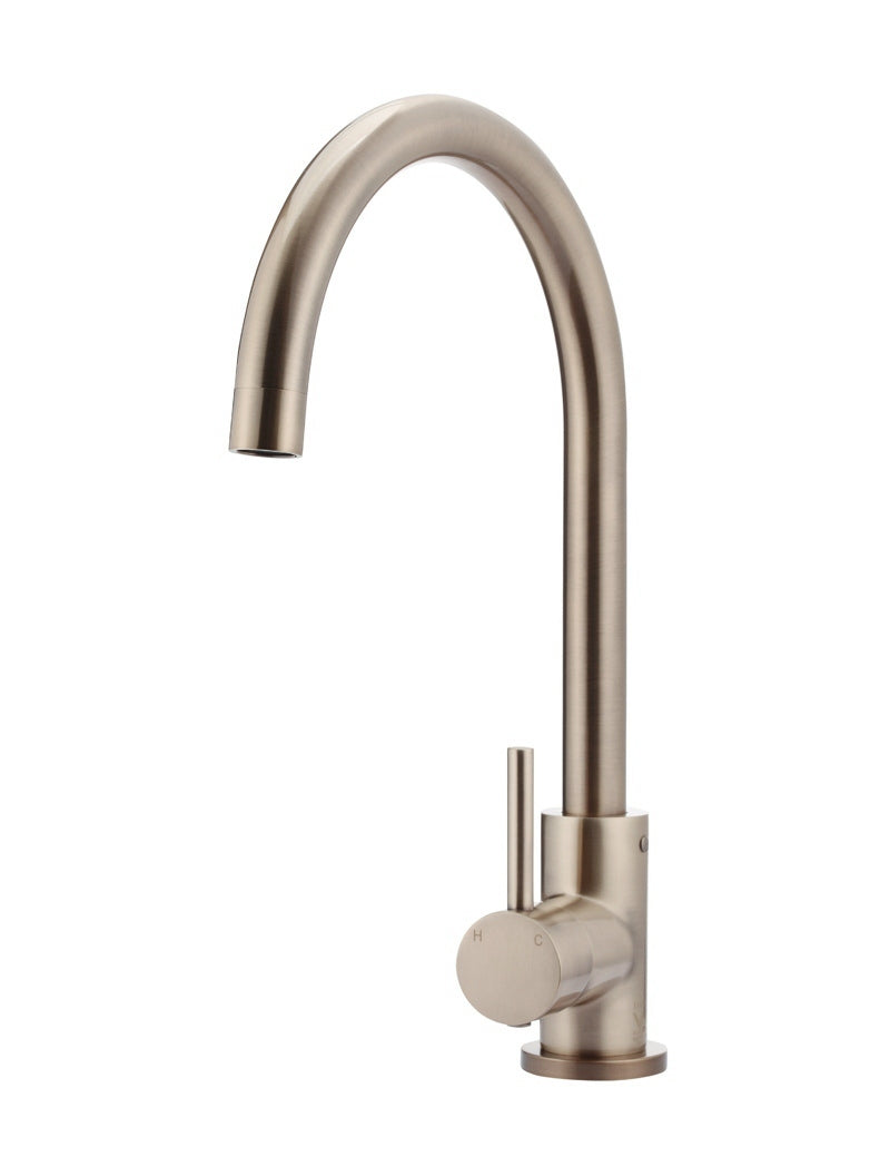 Round Gooseneck Kitchen Mixer Tap - Champagne