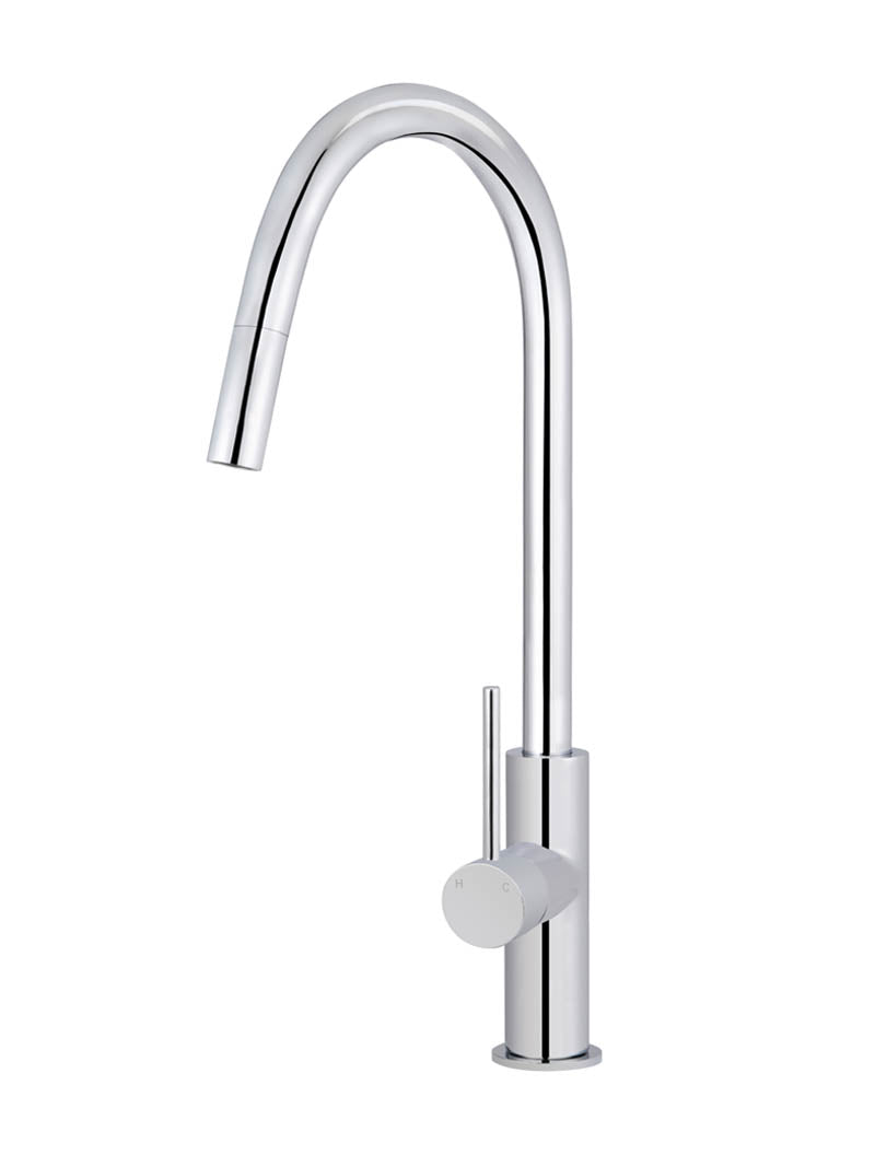 Round Piccola Pull Out Kitchen Mixer Tap - Polished Chrome