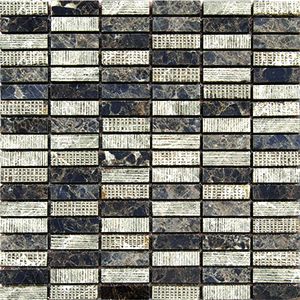 EMPERADOR DARK MARBLE MOSAIC 15X50MM / 300X306MM - PT- EV- MM-EMP-1550BT