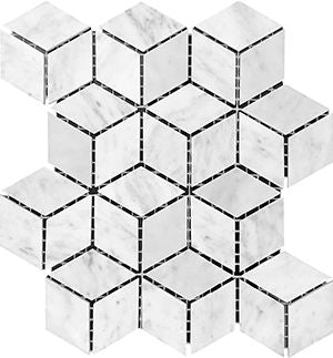 CARRARA MARBLE DIAMOND CUBE HONED MOSAIC 45X78MM - PT- EV- MMEX-CAR-DIAC80H