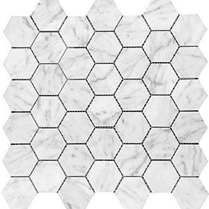 CARRARA MARBLE HEXAGON HONED MOSAIC 48×55MM - PT- EV- MMEX-CAR-HEX50H