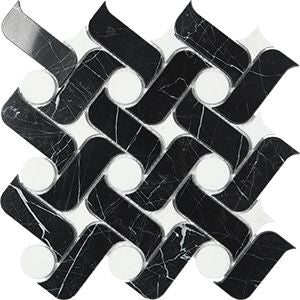 NERO MARQUINA+CARRARA ARK POLISHED 300X300X8MM - PT- EV- MM-NERCAR-ARK-P