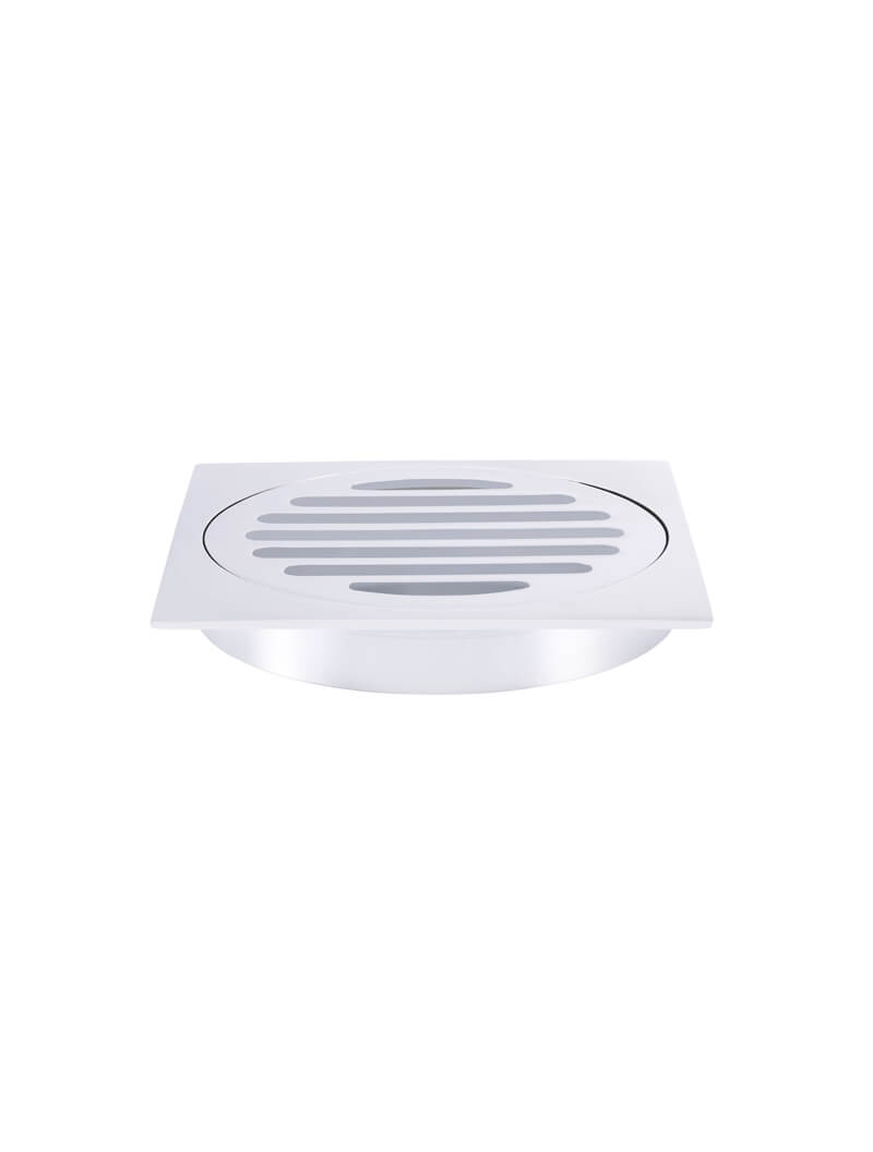 Square Floor Grate Shower Drain 100mm outlet - Polished Chrome