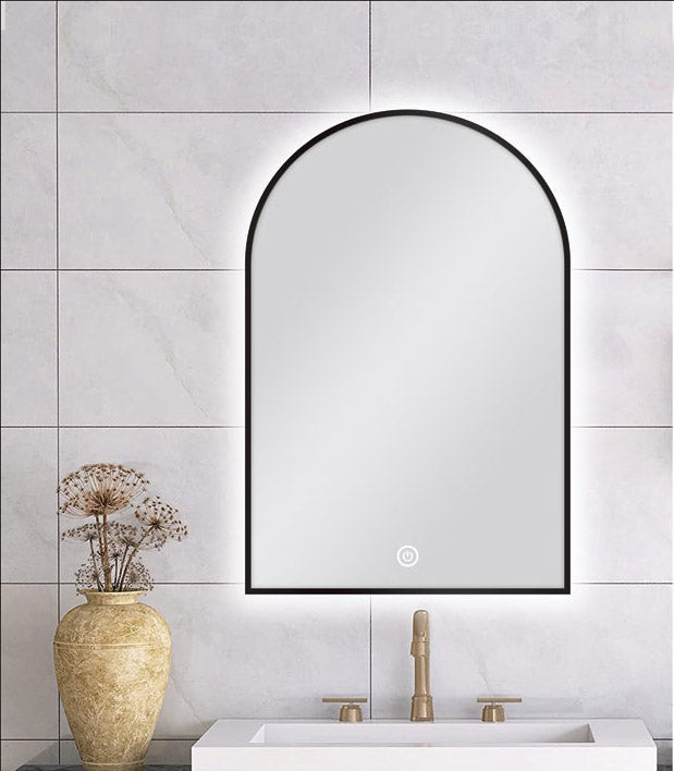 600 X 900 MM ARCHED SHAPE BLACK FRAMED CARYSIL LED MIRROR