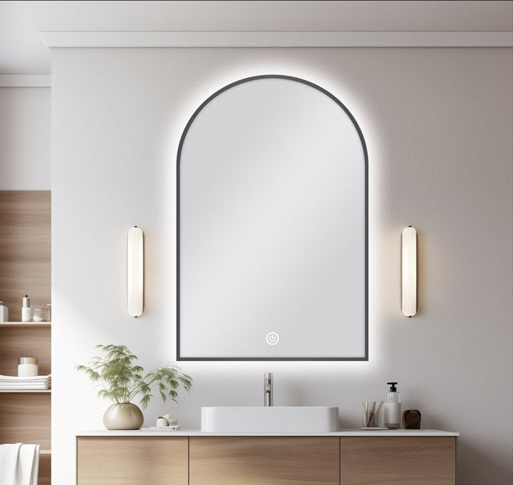 600 X 900 MM ARCHED SHAPE GUNMETAL FRAMED CARYSIL LED MIRROR