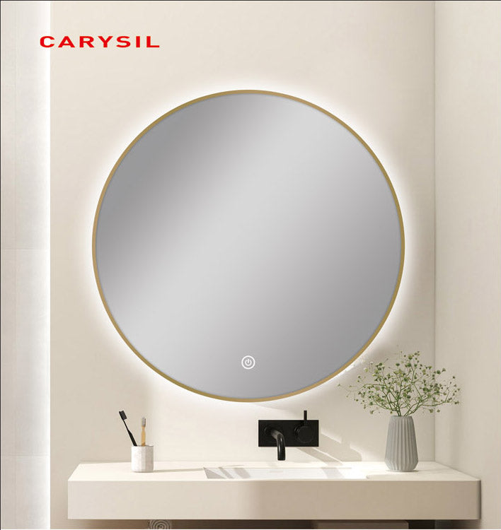 750MM ROUND GOLD FRAMED CARYSIL LED MIRROR