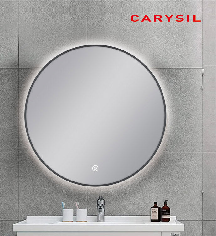 750MM ROUND GUN METAL FRAMED CARYSIL LED MIRROR