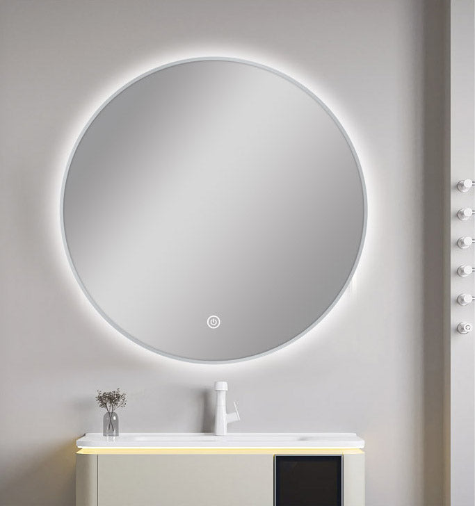 750MM ROUND BRUSHED NICKEL FRAMED CARYSIL LED MIRROR