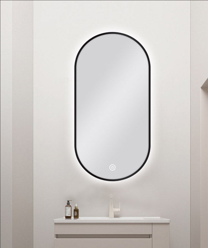 450 X 900MM PILL SHAPE BLACK FRAMED CARYSIL LED MIRROR