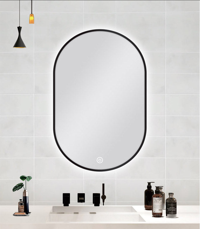 600 X 900MM OVAL SHAPE BLACK FRAMED CARYSIL LED MIRROR