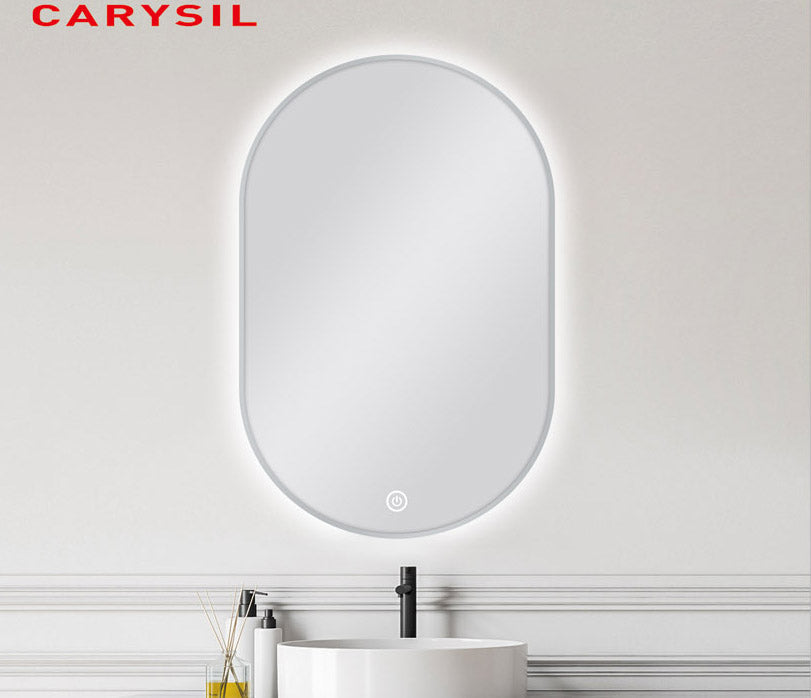 600 X 900MM OVAL SHAPE GUN METAL FRAMED CARYSIL LED MIRROR