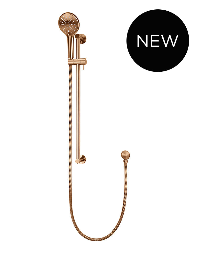 Round Three Function Hand Shower on Rail Column - Lustre Bronze