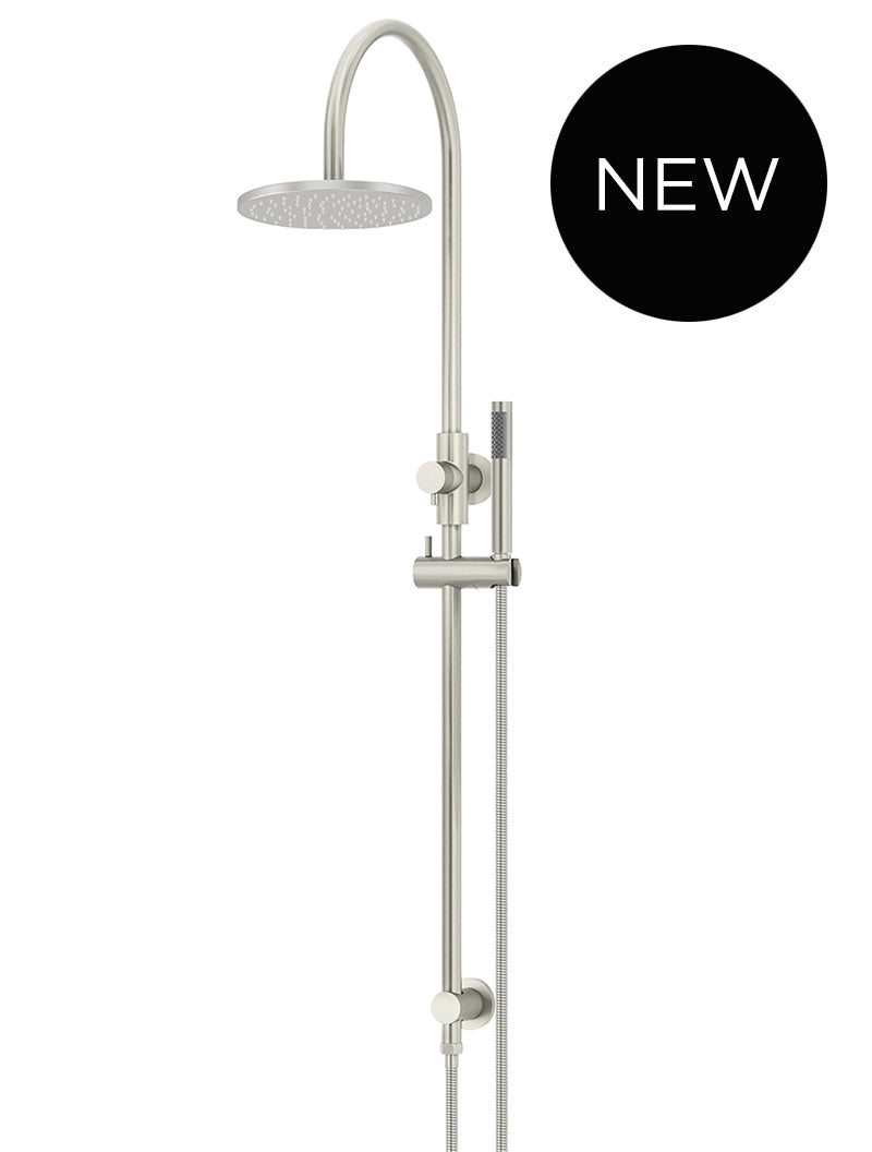 Round Gooseneck Shower Set with 200mm rose, Single-Function Hand Shower - PVD Brushed Nickel