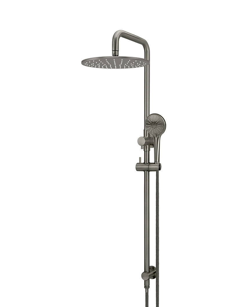 Round Combination Shower Rail 300mm Rose, Three Function Hand Shower - Shadow Gunmetal