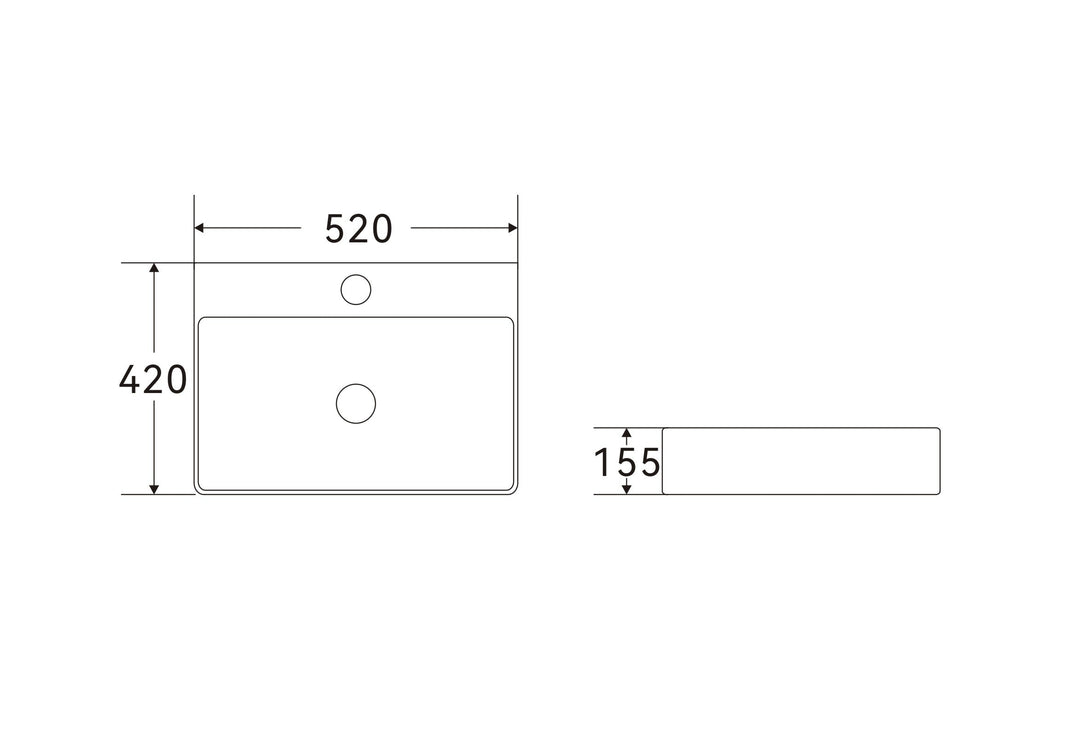 520x420x155mm Gloss White Above Counter Ceramic Basin