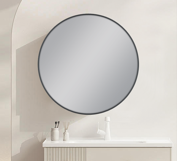 GUMMETAL FRAMED ROUND CARYSIL MIRRORS 600MM