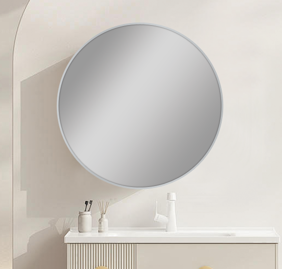 BRUSHED NICKEL FRAMED ROUND CARYSIL MIRRORS 600MM