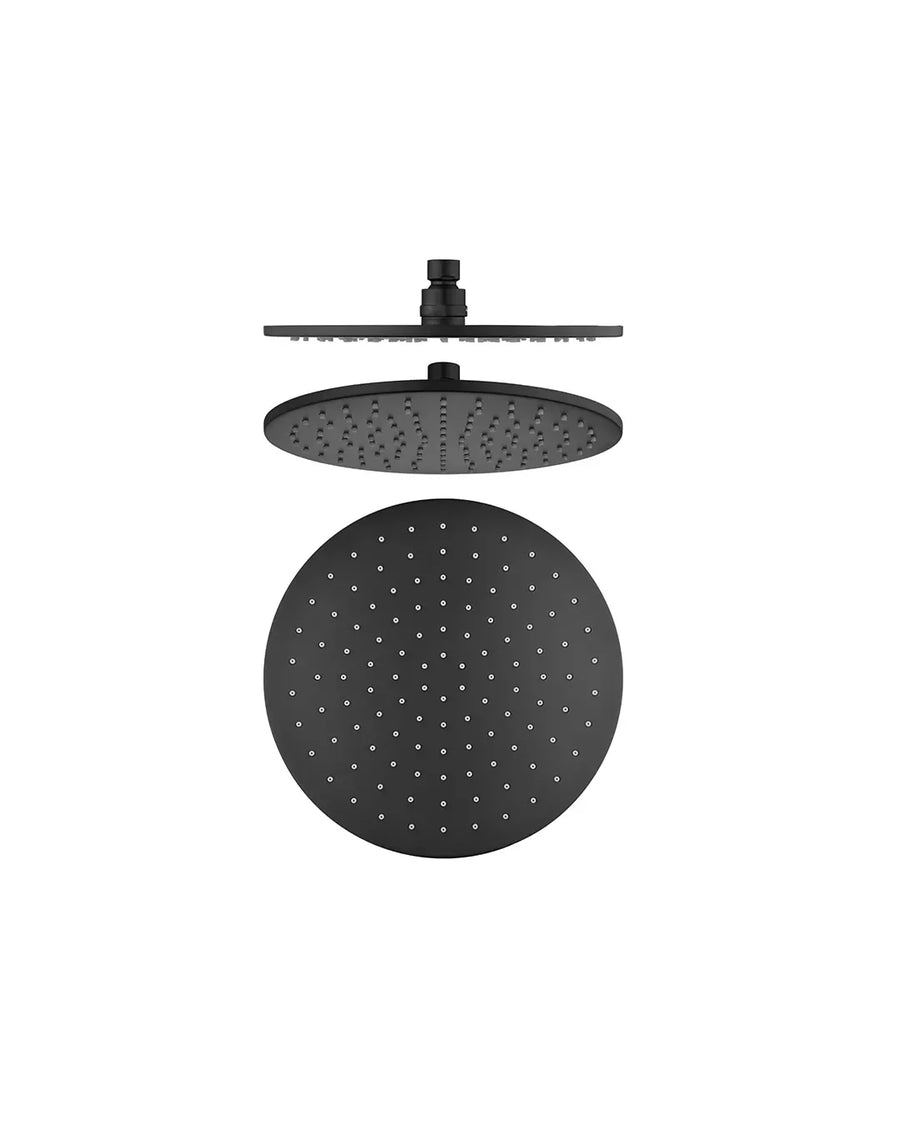 Round Black Brass Shower Head 250mm (Brass)