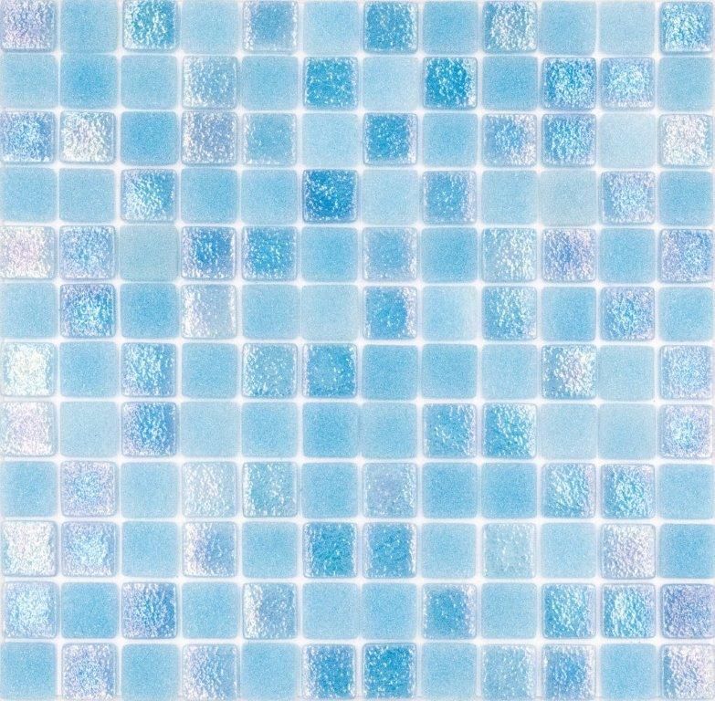 AQUA BLUE IRIDESCENT POOL GLASS MOSAIC 25X25MM - PT- EV- PGM-ST-AB-25