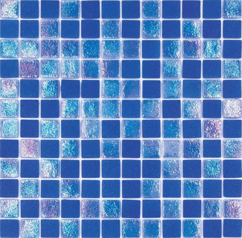 GALAXY BLUE IRIDESCENT POOL GLASS MOSAIC 25X25MM - PT- EV- PGM-ST-GB-25