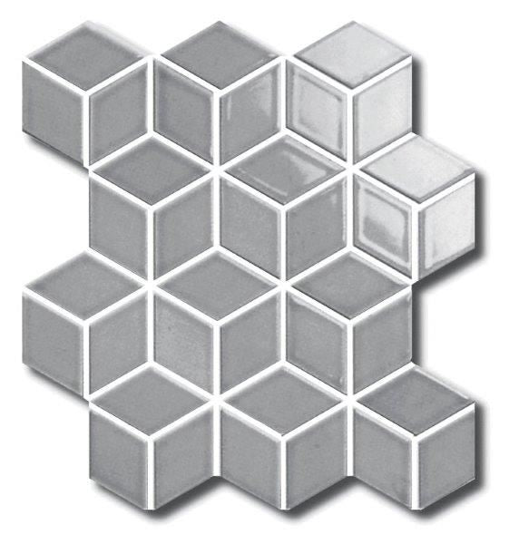 DIAMOND CUBE GREY GLOSS MOSAIC 83X48MM - PT- EV- PM-CO-GRY-DIAC80G