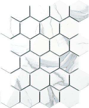 EURO STATUARIO VENATO HEX POLISHED MOSAIC 62X72MM - PT- EV- PM-EMSTA-HEX62-P