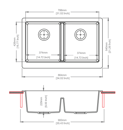 864x540x229mm White Granite Butler Sink Double Bowls Farmhouse Kitchen Sink Apron Front