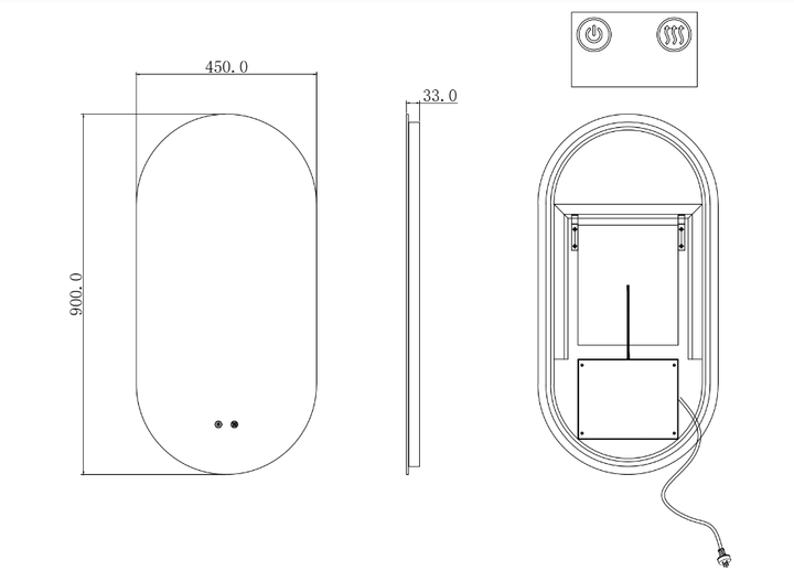 Oval Shape Backlit LED Mirror 450x900mm