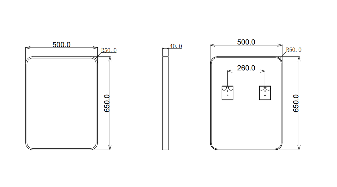 500*650*40mm Square Black Aluminium Wall Mirror