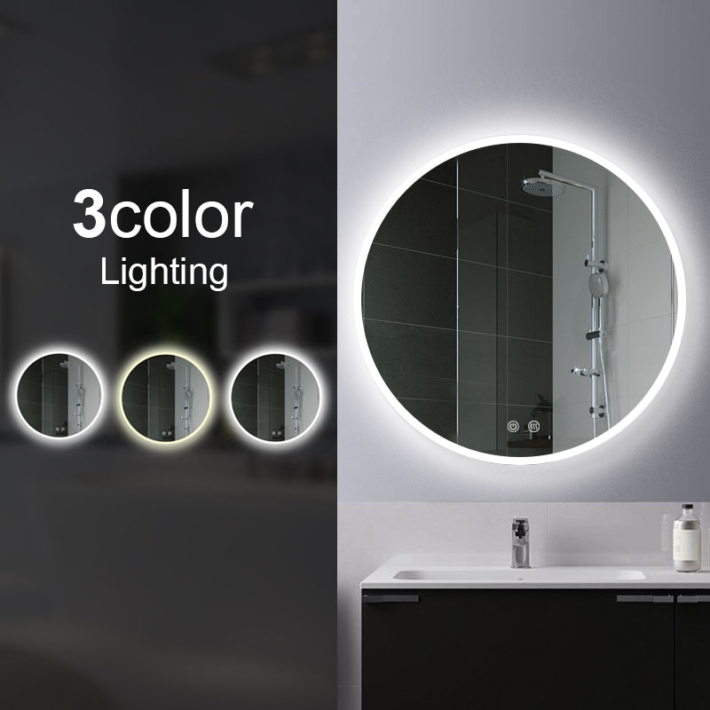 600mm Round 3 Color Lighting  LED Mirror Touch Sensor Switch Defogger Pad Wall Mounted - Lighting on the rim