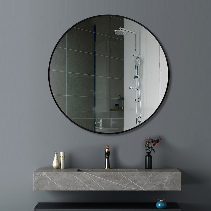 600*40mm Round Black Aluminium Wall Mirror