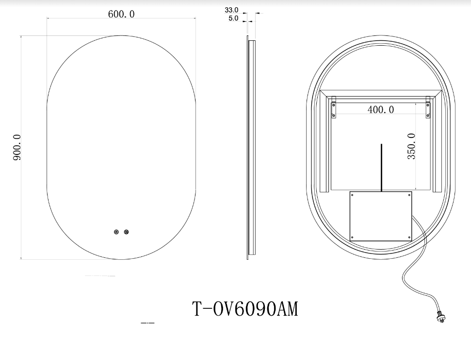 Oval Shape Backlit LED Mirror 600x900mm