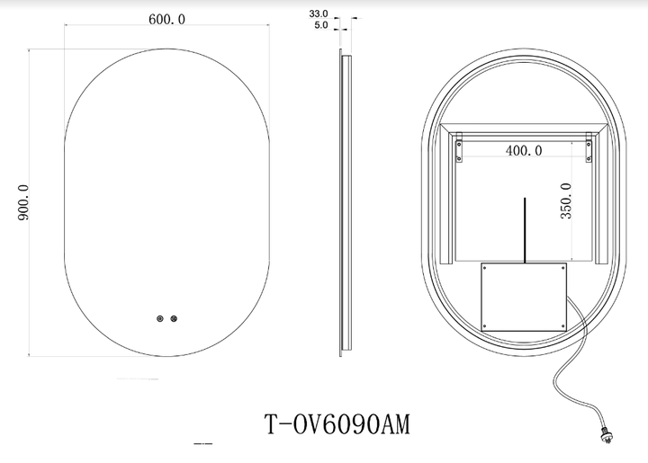 Oval Shape Backlit LED Mirror 600x900mm