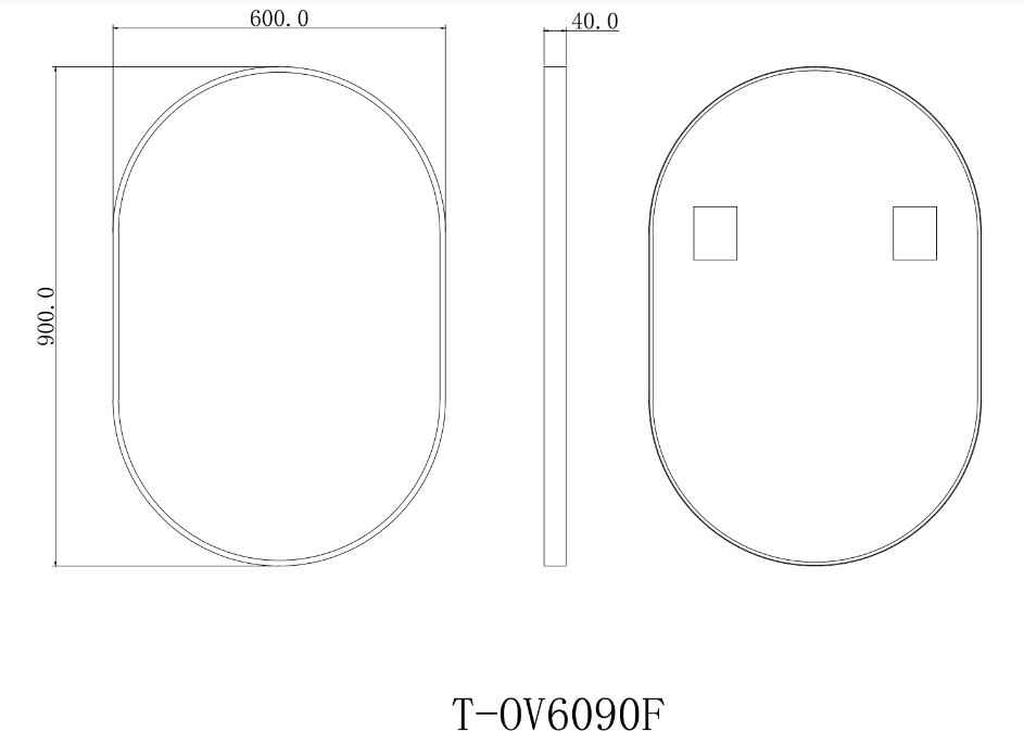 Oval Black Frame Mirror 600x900mm