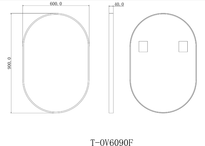 Oval Black Frame Mirror 600x900mm