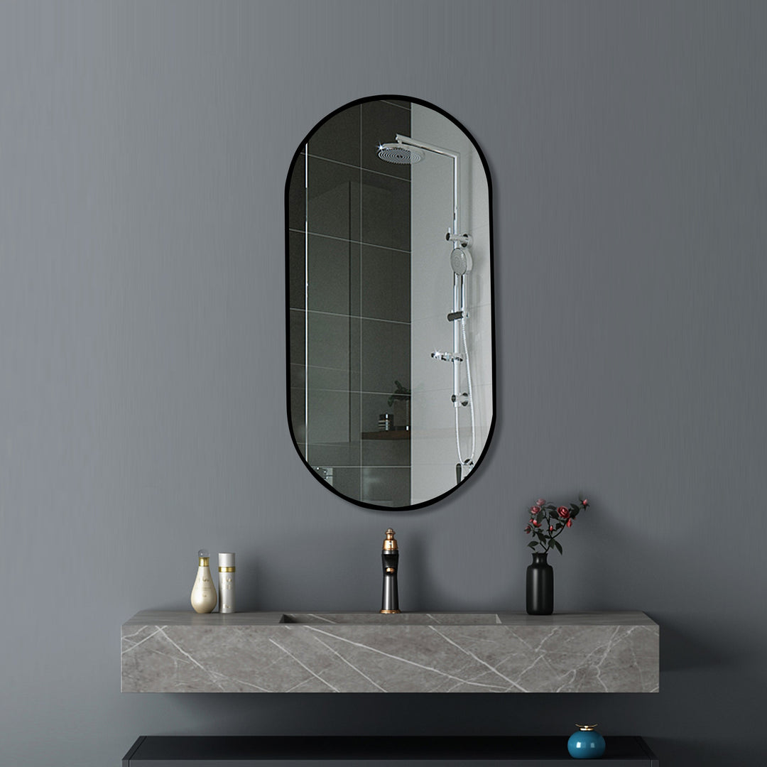 Oval Black Frame Mirror 450x900mm