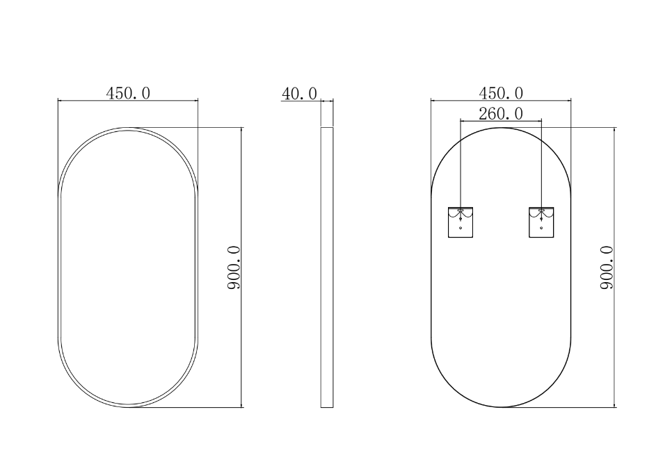 Oval Black Frame Mirror 450x900mm