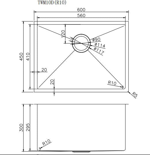 600x450x300mm 1.2mm Handmade Top/Undermount Single Bowl Kitchen/Laundry Sink