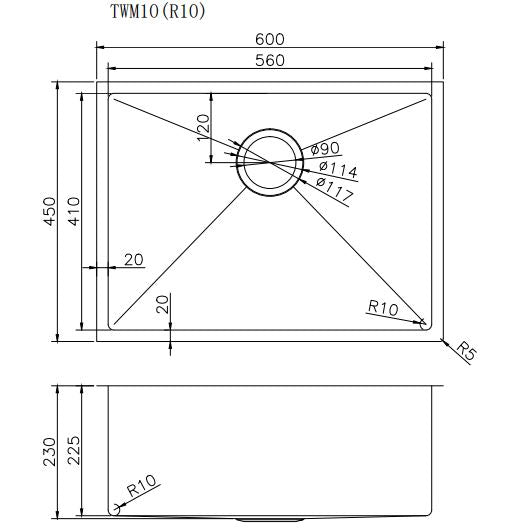 600x450x230mm 1.2mm Handmade Top/Undermount Single Bowl Kitchen Sink 304 Stainless Steel