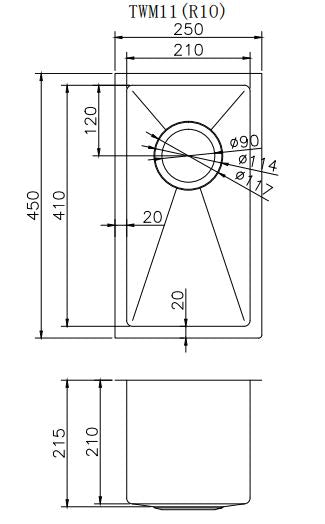 250x450x215mm 1.2mm Handmade Top/Undermount Single Bowl Kitchen Sink