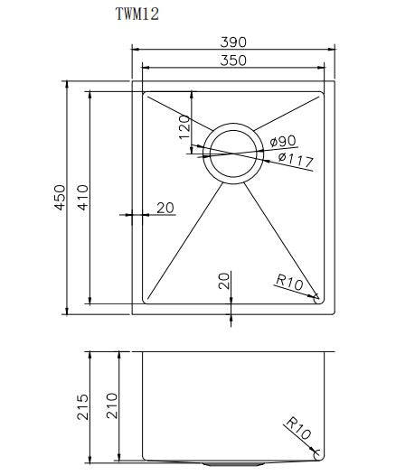 390x450x215mm 1.2mm Handmade Top/Undermount Single Bowl Kitchen Sink