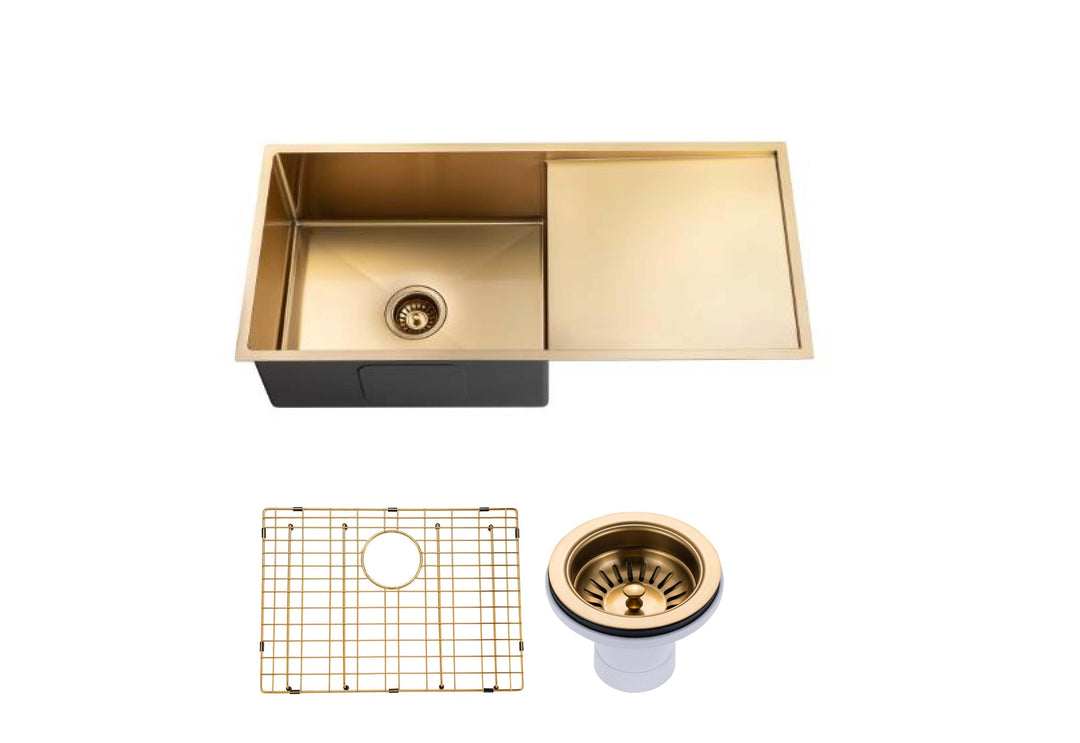 960*450*230mm Brushed Yellow Gold Hand-made Single Bowl Kitchen Sink(Round Edges)