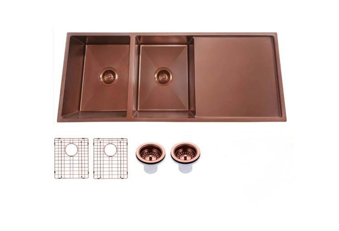 1160x460x230mm Rose Gold PVD 1.2mm Handmade Top/Undermount Double Bowls Kitchen Sink